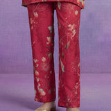 Red Cotton Blend Printed Sequin Co-ord Set