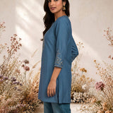 Inaya Blue Resham Embroidered Cotton Blend Kurti