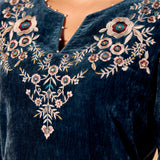 Siya Deep Teal Embroidered Velvet Corduroy Co Ord Set