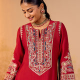 Devika Dark Red Embroidered Suit Set