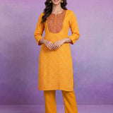 Yellow Cotton Blend Printed Dori Suit Set