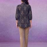 Navy All-Over Printed Cotton Top
