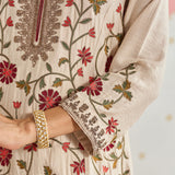 Aafreen Floral Ivory Aari & Zari Embroidered Panelled Suit Set