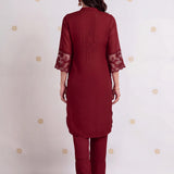 Ziya Garnet Red Embroidered Kurta Set