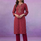 Red All Over Printed Kurta Set with Dori Embroider