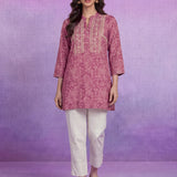 Pink  Luckhnavi Embroidered Bandhani Print A-Line Tunic