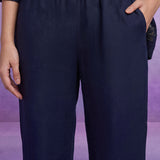 Navy Blue Floral Embroidered Straight Co-ord Set