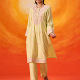 Kora Green Cotton Blend Embroidered Suit Set with Dupatta