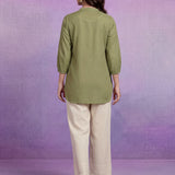 Light Green Cotton Resham Sequin Embroidered Shirt