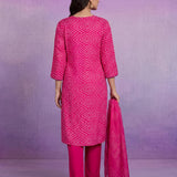 Fuchsia Cotton Blend Printed Dori Suit Set