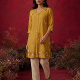 Yellow Brown A-Line Resham Co-ord Set