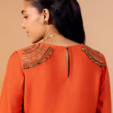 Charvi Tangy Orange Embroidered Kurta Set
