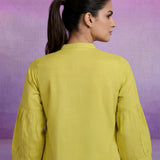 Lemon Cotton Resham Zari Embroidered Puff Sleeve Shirt