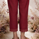 Zia Red Dori Embroidered Shantoon Blend Co-ord Set