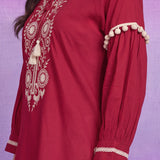 Cotton Red Embroidered Tunic