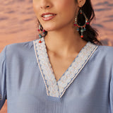 Iris Light Blue Embroidered Rayon Co-ord Set for Women