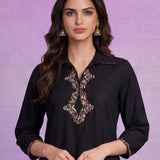 Black Cotton Slub Applique Dori Work Co-ord Set