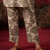 Cream Metallic Print & Pearl Kurta Set