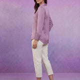 Solid Lavender Satin Straight Full-Sleeve Shirt