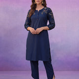 Navy Embroidered Kurta Set with Resham Work