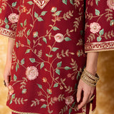 Vaara Kalini Maroon Embroidered Suit Set with Dupatta