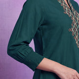 Viscose Rayon Emerald Green Dori Embroidered Tunic