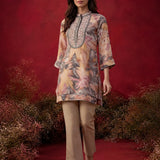 Light Yellow All Over Printed Shantoon A-Line Kurti