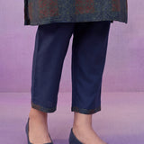 Navy All-Over Printed Cotton A-Line Kurta Set