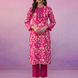 Fuchsia Ikat Printed Kurta Set with Dori Embroidery