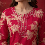 Aboli Red Floral Printed Straight Kurti