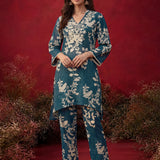 Blue Printed Cotton Blend Relaxed Co-ord Set
