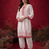 Kiana Pink Currant Embroidered Cotton Dobby Kurta Set for Women