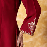 Avika Crimson Red Embroidered Suit Set