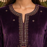 Varnika Royal Purple Embroidered Velvet Kurta Set