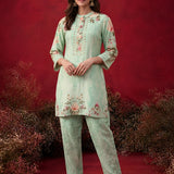 Mint  Green Printed Shantoon Regular Co-ord Set