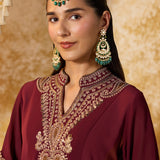Misha Wine Maroon Embroidered Anarkali Kurta Set