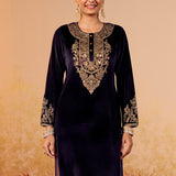 Riddhi Regal Violet Embroidered Velvet Suit Set