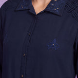 Navy Embroidered Straight Co-ord Set
