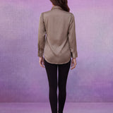 Solid Beige Satin Straight Full-Sleeve Shirt