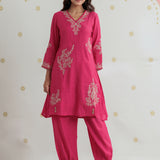 Saanvi Hot Fuchsia Metallic Embroidered Kurta Set