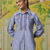 Aira Light Wash Blue Embroidered Shirt
