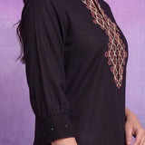 Viscose Rayon Black Dori Embroidered Tunic