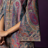 Meher Teal Jamawar Cape Jacket