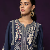 Aarvi Navy Floral Embroidered Suit Set with Dupatta