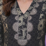 Grey Printed Cotton Panelled Kurta Set