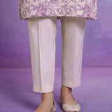 Purple Floral Printed Embroidered Kurta with Palazzo & Dupatta Set
