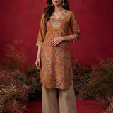 Ivana Mustard Printed Modal Chanderi Straight Kurta for Women