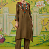 Myra Dusky Green Applique Embroidered Kurta Set