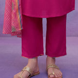 Fuchsia Printed Suit Set with Applique Neckline