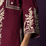 Aarvi Wine Floral Embroidered Suit Set with Dupatta